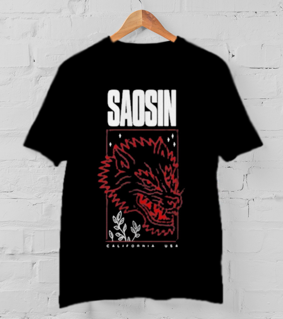 Saosin California USA Wolf Red Outline Design T-Shirt