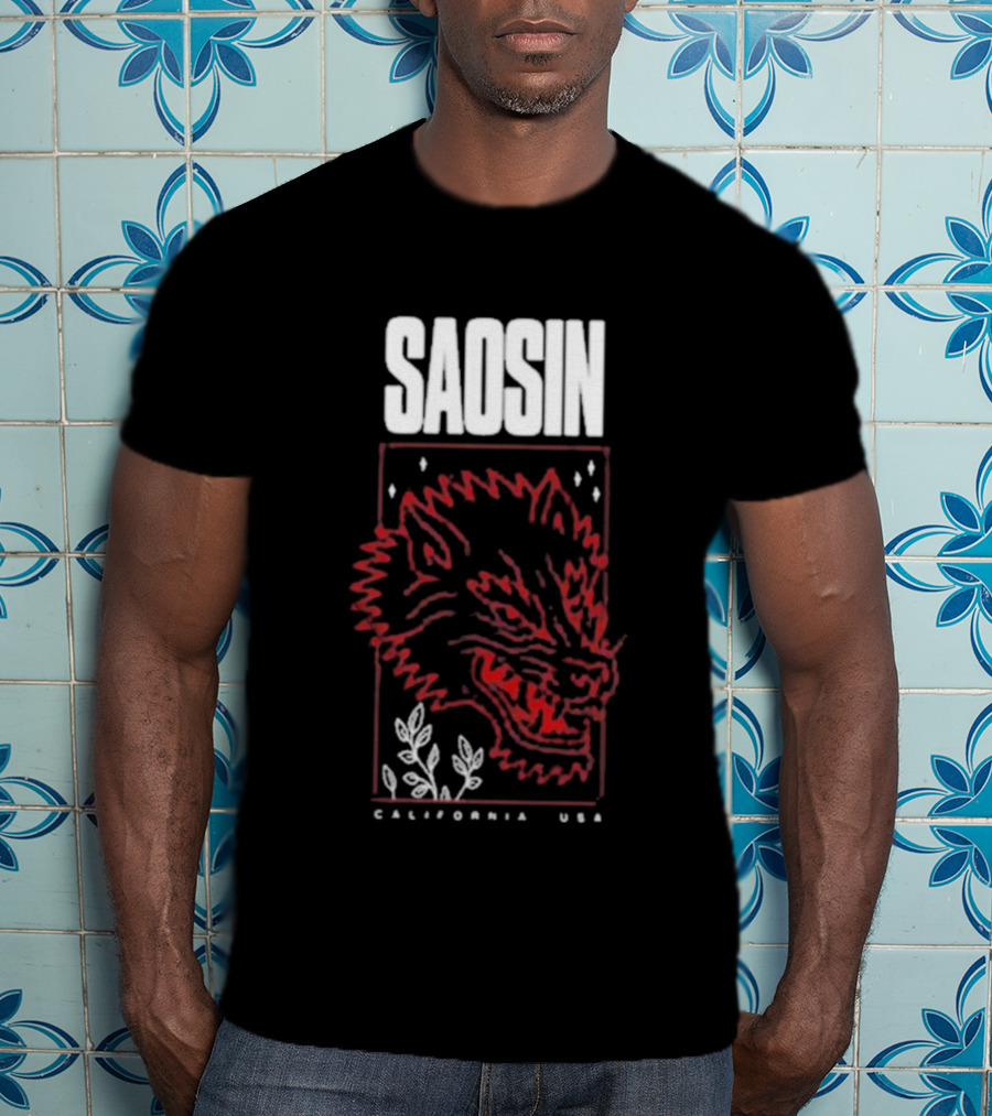 Saosin California USA Wolf Red Outline Design T-Shirt