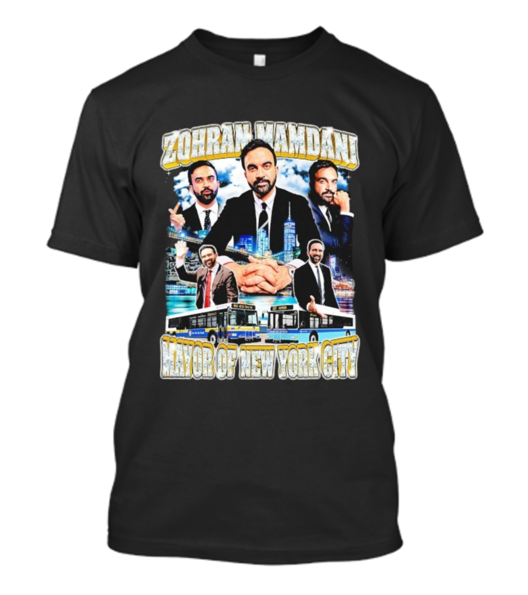 Zohran Mamdani Mayor Of New York City Skyscrapers Buses Skyline T-Shirt