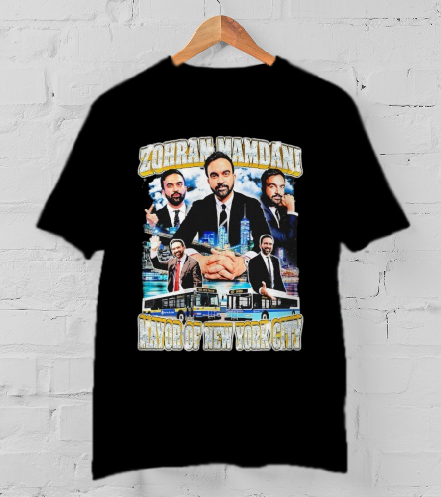 Zohran Mamdani Mayor Of New York City Skyscrapers Buses Skyline T-Shirt