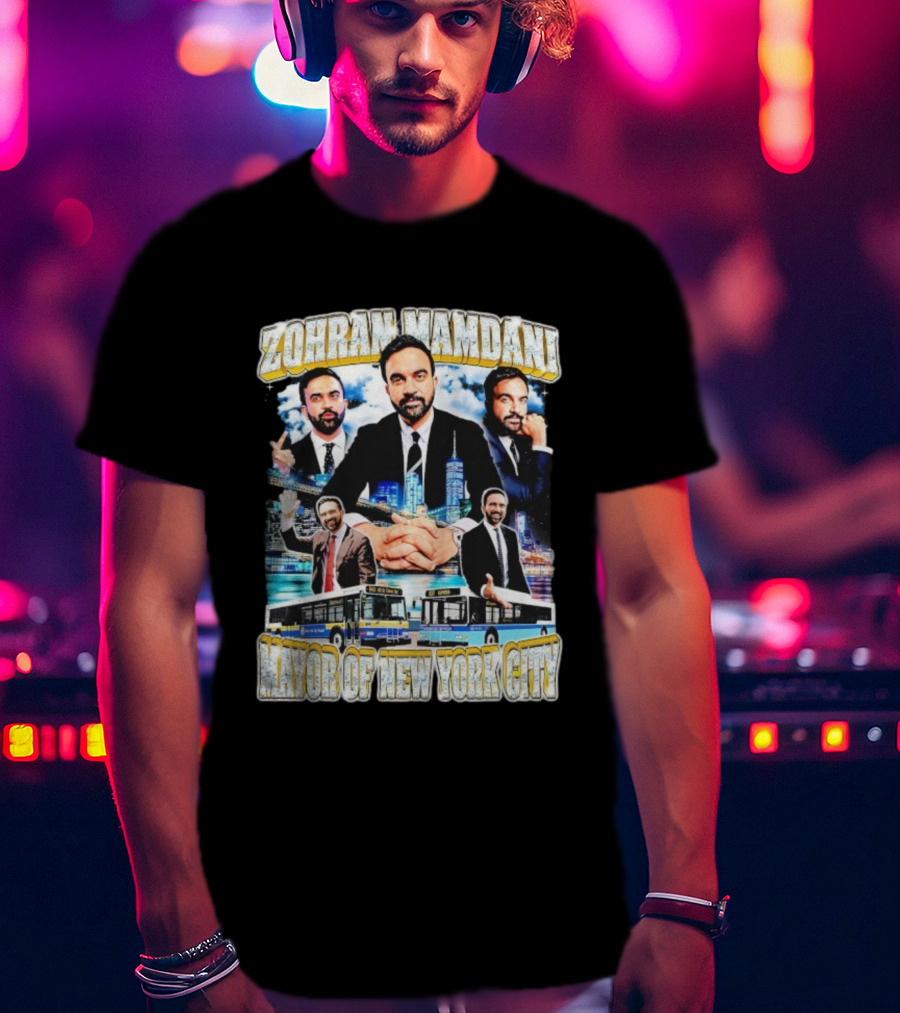 Zohran Mamdani Mayor Of New York City Skyscrapers Buses Skyline T-Shirt
