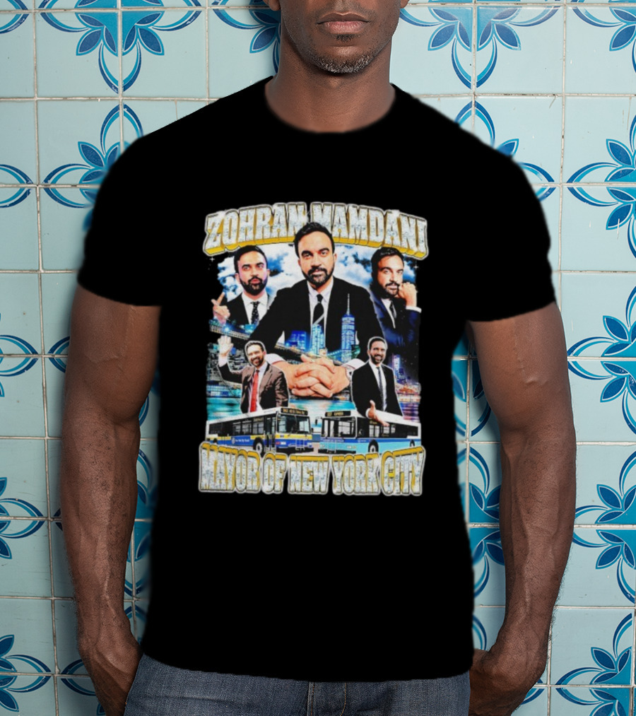Zohran Mamdani Mayor Of New York City Skyscrapers Buses Skyline T-Shirt