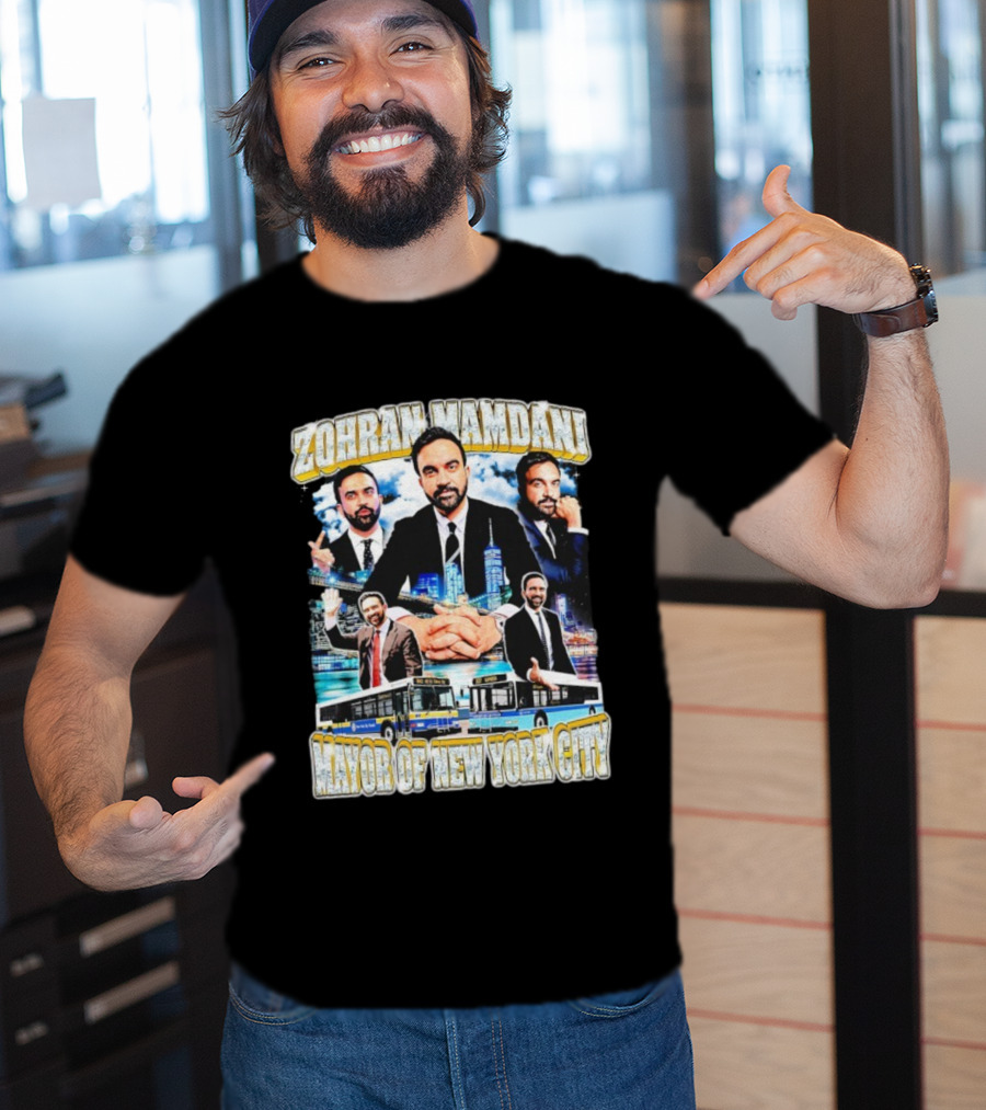 Zohran Mamdani Mayor Of New York City Skyscrapers Buses Skyline T-Shirt