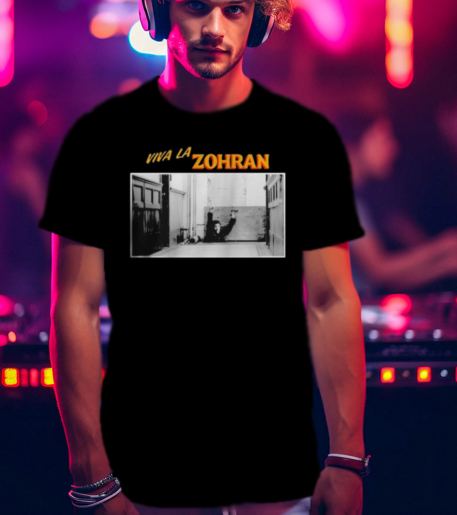 Viva La Zohran Zohran Mamdani Black And White Hallway Enthusiastic Expression T-Shirt