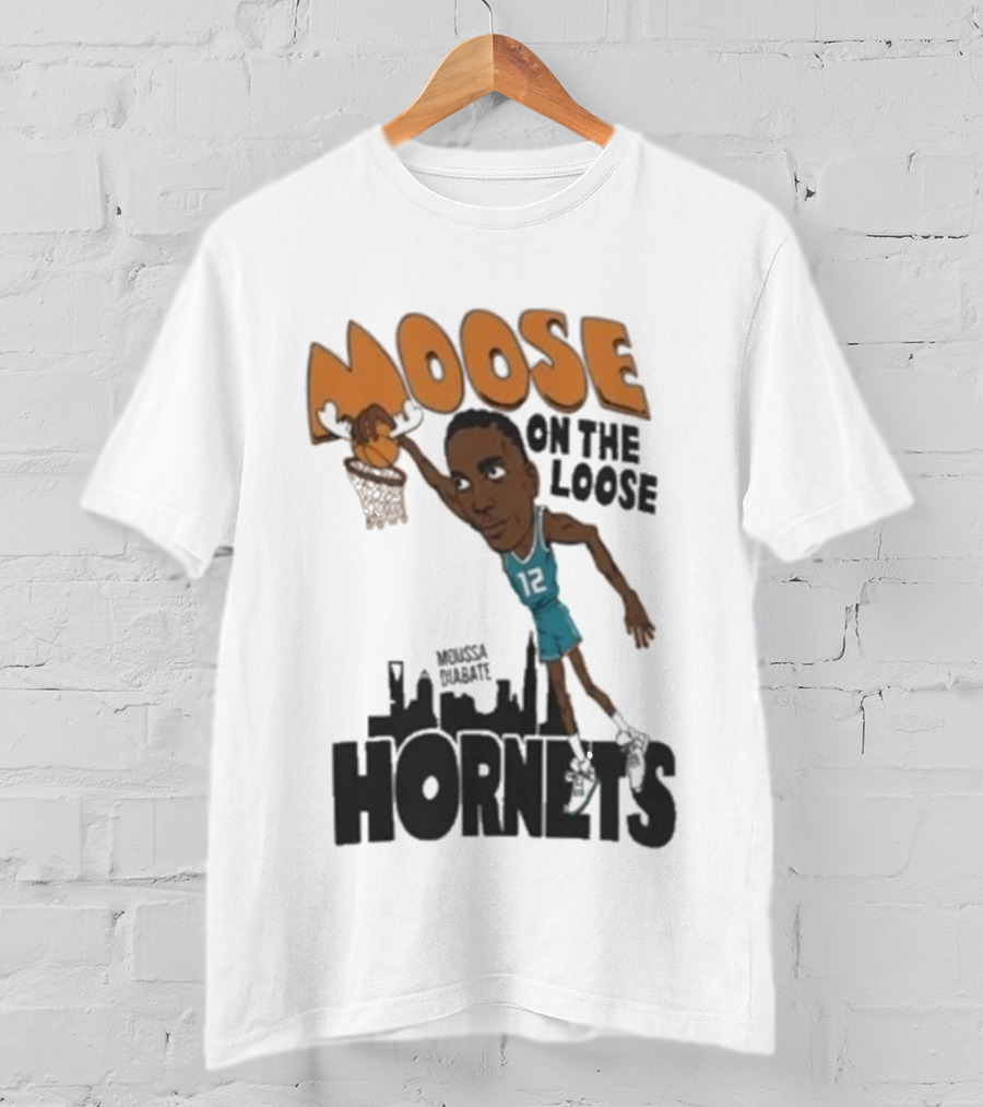 Moose On The Loose Hornets Moussa Diabate Caricature Dunk T-Shirt