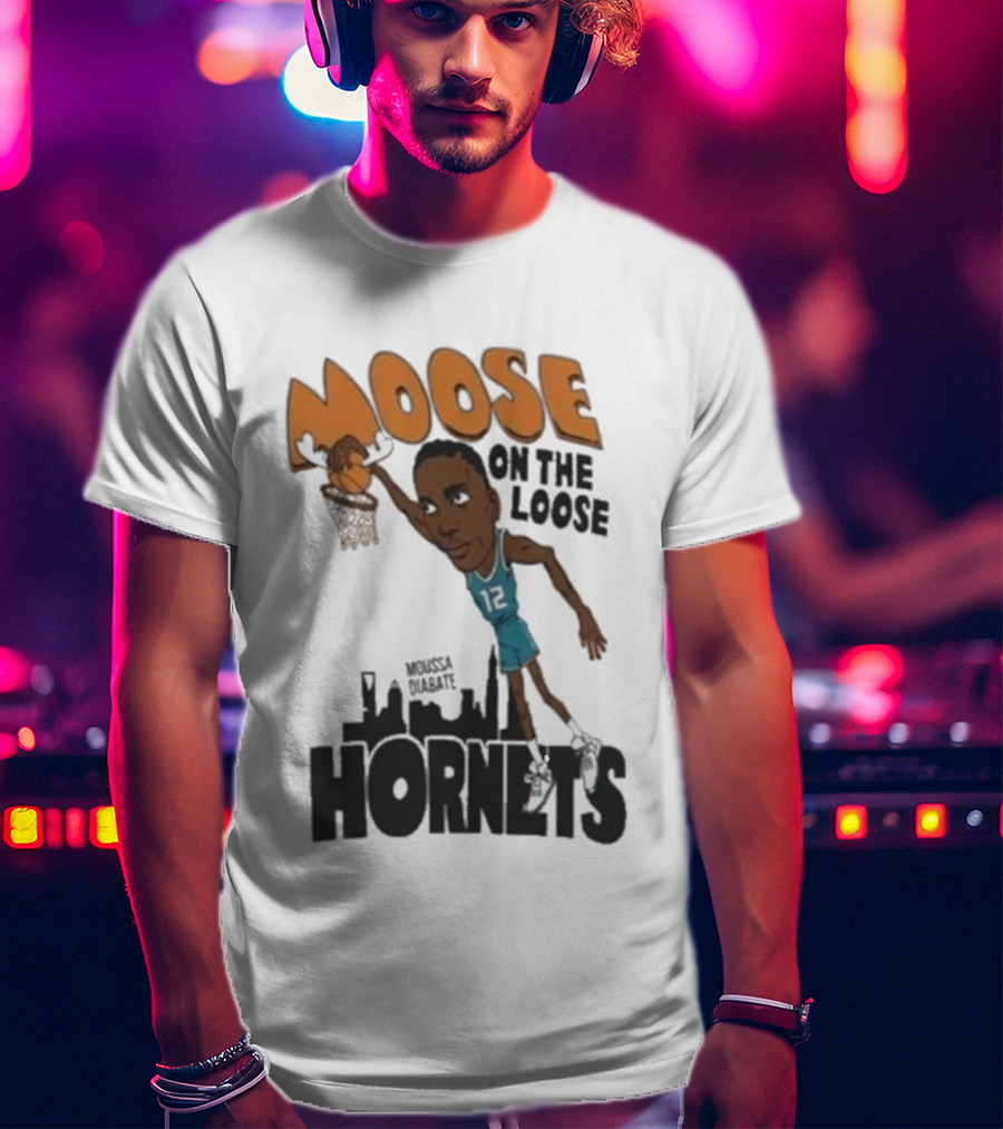 Moose On The Loose Hornets Moussa Diabate Caricature Dunk T-Shirt