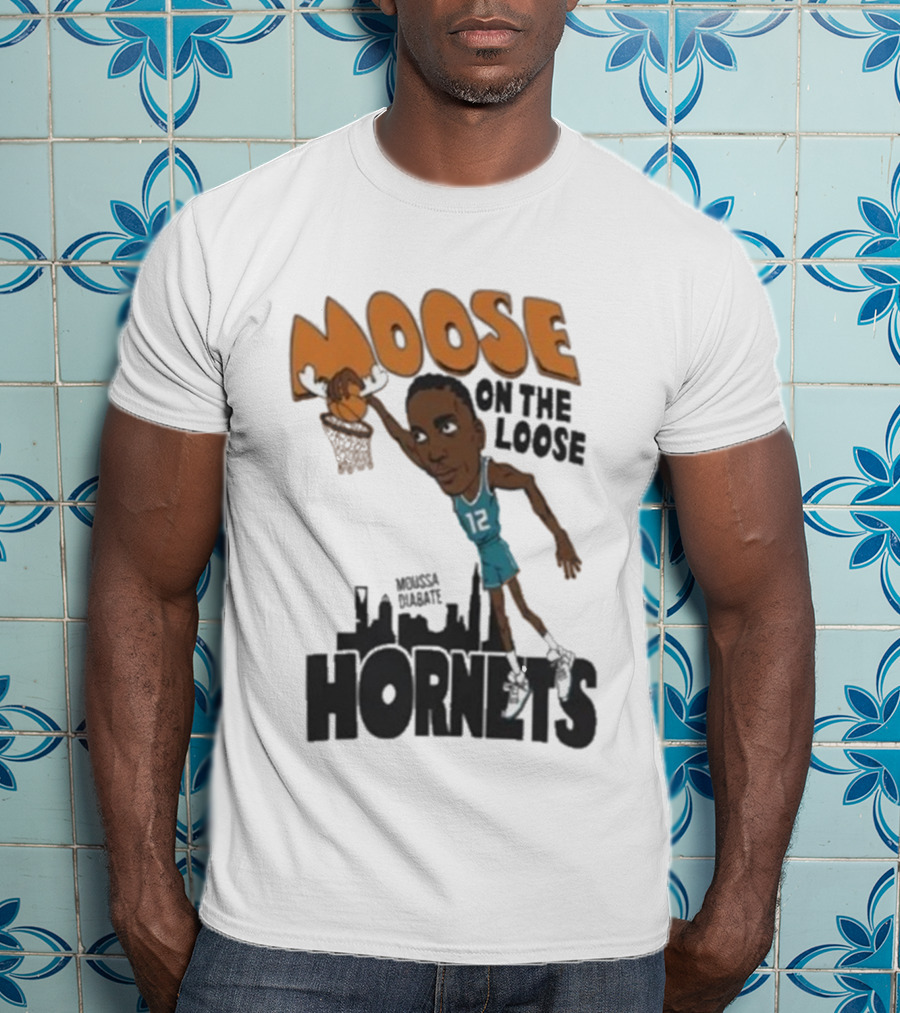 Moose On The Loose Hornets Moussa Diabate Caricature Dunk T-Shirt