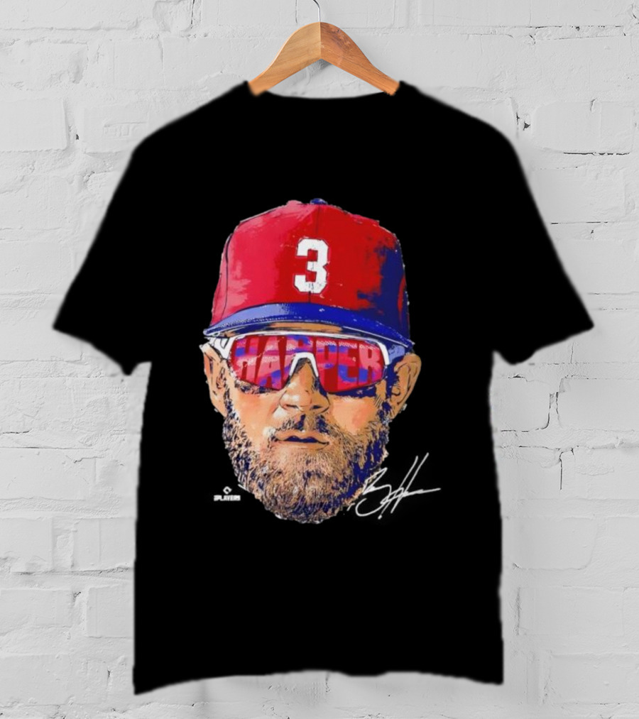 Philadelphia Phillies Bryce Harper Signature Head 3 Cap Sunglasses T-Shirt