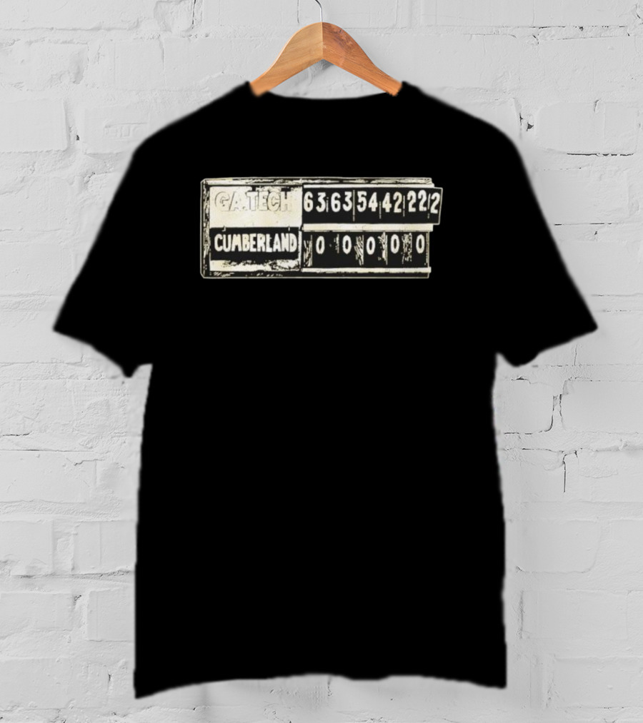 GA Tech 222 Cumberland 0 Historic Football Scoreboard T-Shirt