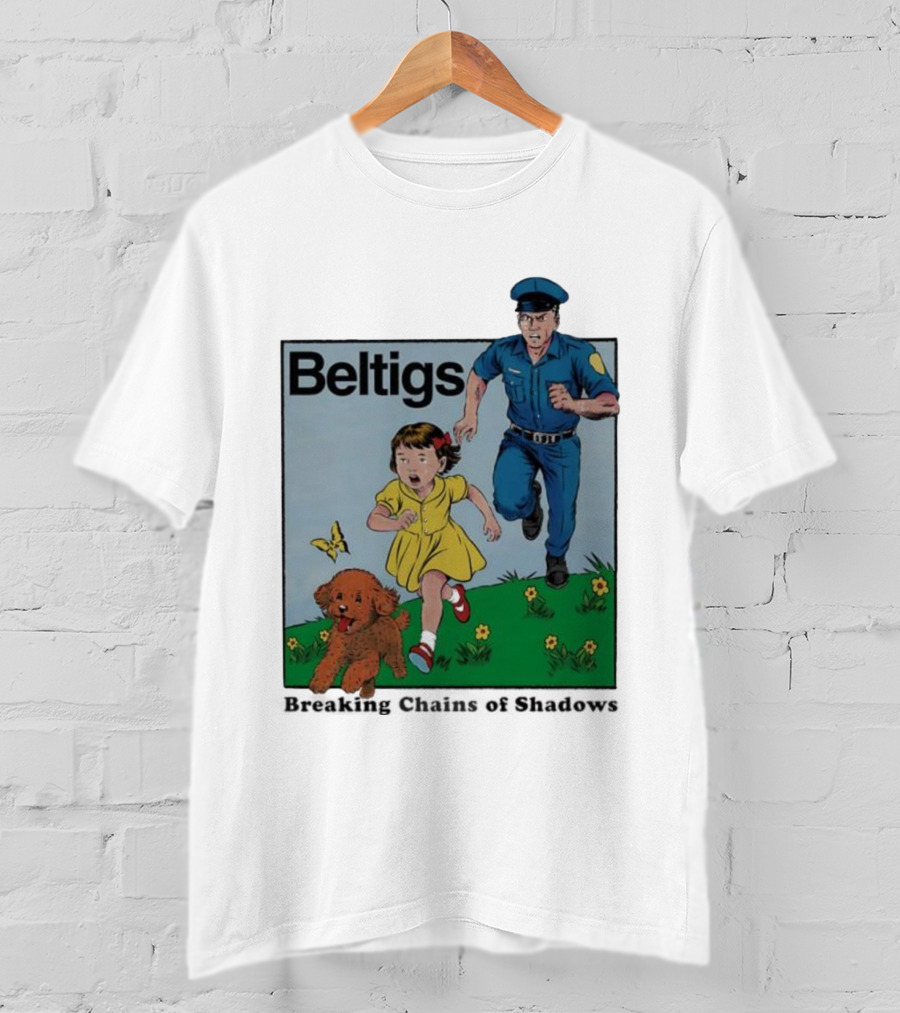Beltigs Escape Run With Policeman Girl Dog And Butterfly T-Shirt