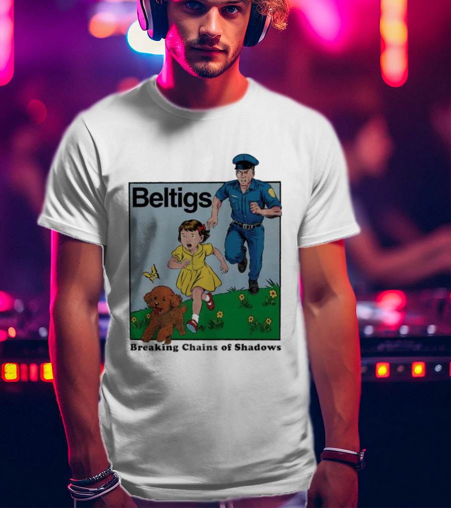 Beltigs Escape Run With Policeman Girl Dog And Butterfly T-Shirt