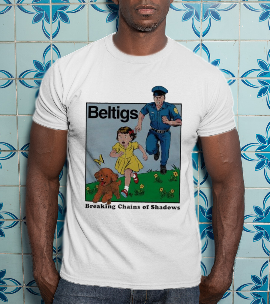 Beltigs Escape Run With Policeman Girl Dog And Butterfly T-Shirt