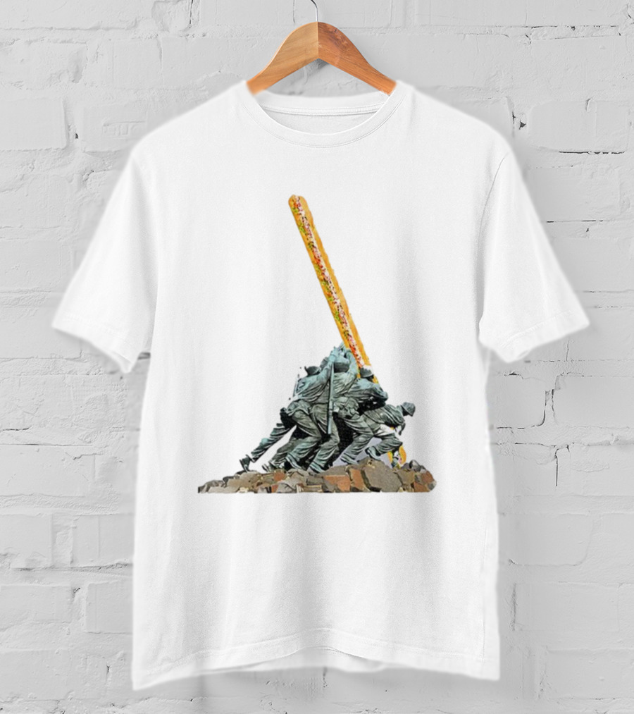 Hoagie Thrower Sandwich Guy Soldiers Raising Sandwich Spoof Satire Joke Anti-Fascist T-Shirt