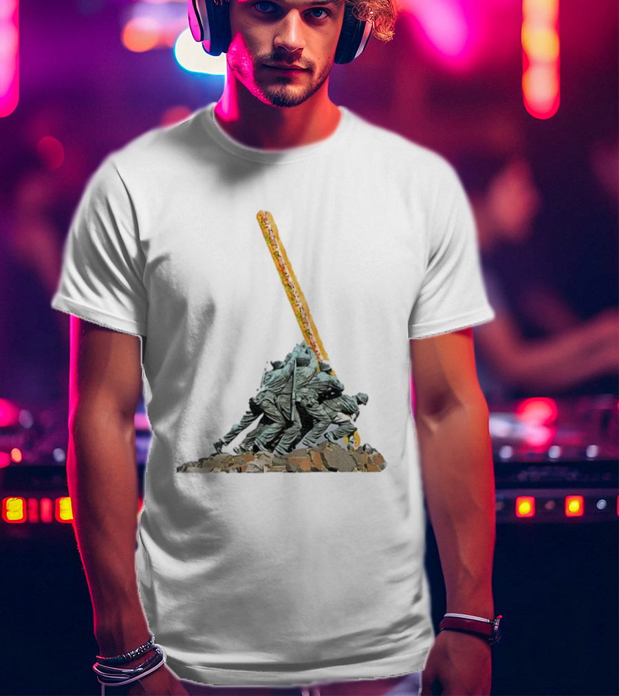 Hoagie Thrower Sandwich Guy Soldiers Raising Sandwich Spoof Satire Joke Anti-Fascist T-Shirt