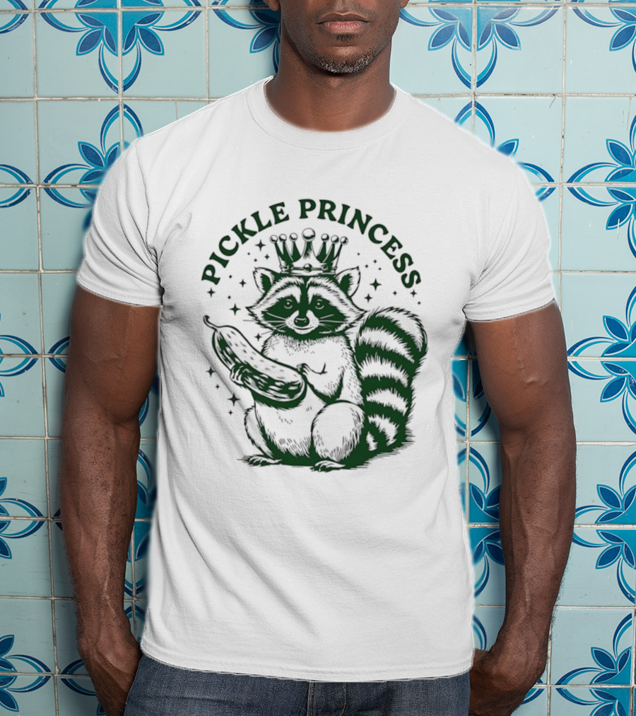 Pickle Princess Raccoon Holding Pickle With Crown And Stars T-Shirt