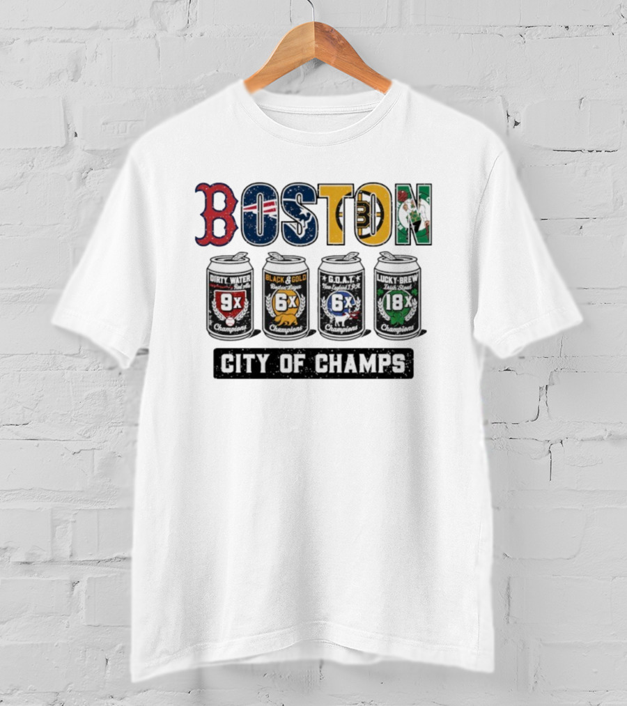 Boston City Of Champions Dirty Water Black Gold G.O.A.T Lucky Brew T-Shirt