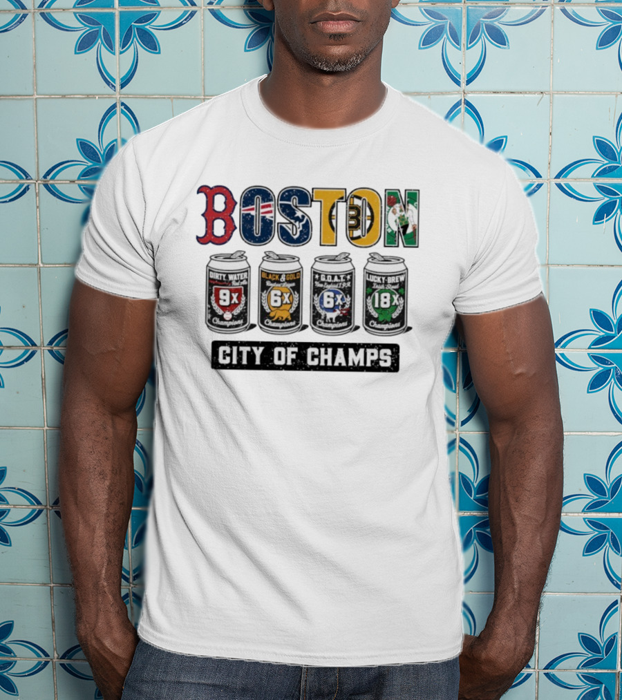 Boston City Of Champions Dirty Water Black Gold G.O.A.T Lucky Brew T-Shirt