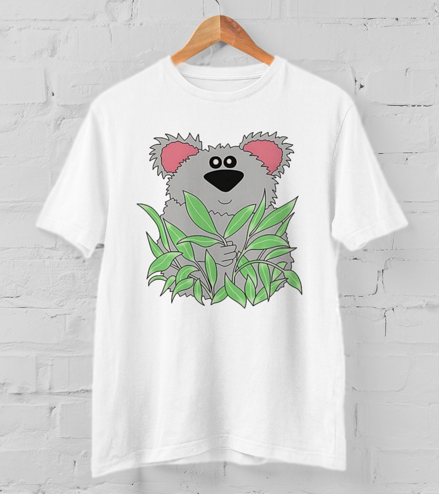 Thrifted Koala Cecile Caldwell Cute Cartoon Koala With Green Leaves T-Shirt