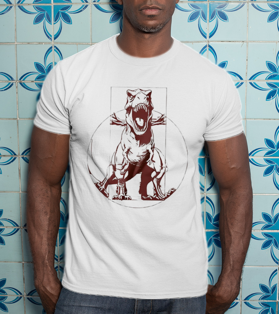 Vitruvian Rex Vintage Leonardo Da Vinci Sketch Parody T-Shirt