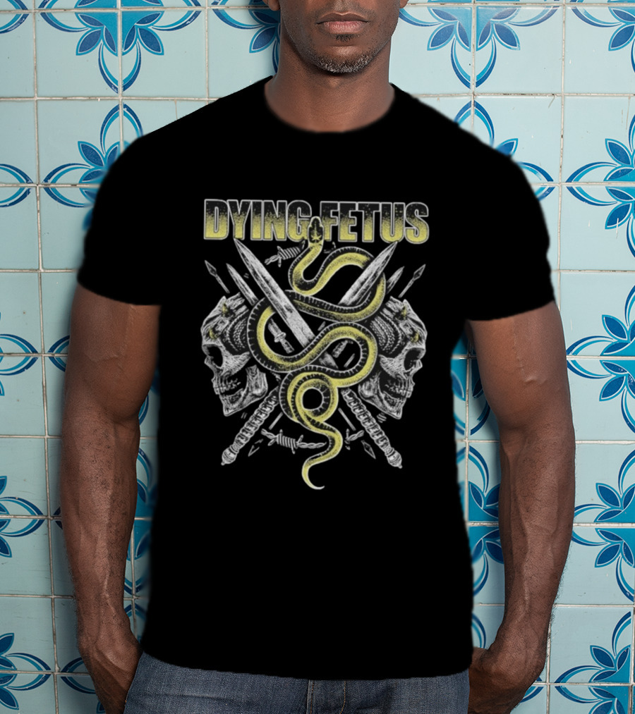 Dying Fetus Snake Skull Crossed Swords Design T-Shirt