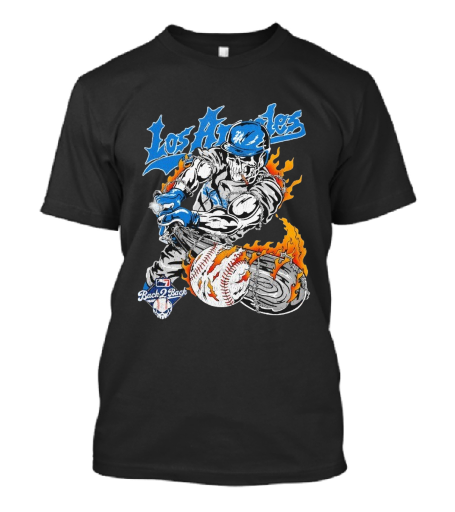 Los Angeles Dodgers World Series Back 2 Back 2024 2025 Warren Lotas Skeleton Baseball Flames T-Shirt