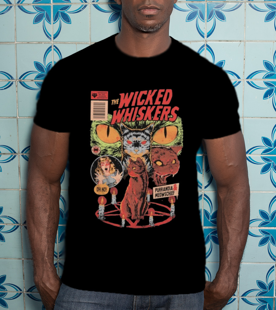 The Wicked Whiskers Oh No Purranoia Meowschief Comic Style Cats T-Shirt