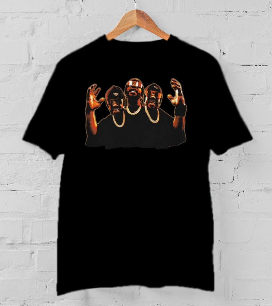 Three 6 Mafia Juicy J Head On Swivel Trio Chains And Sunglasses T-Shirt