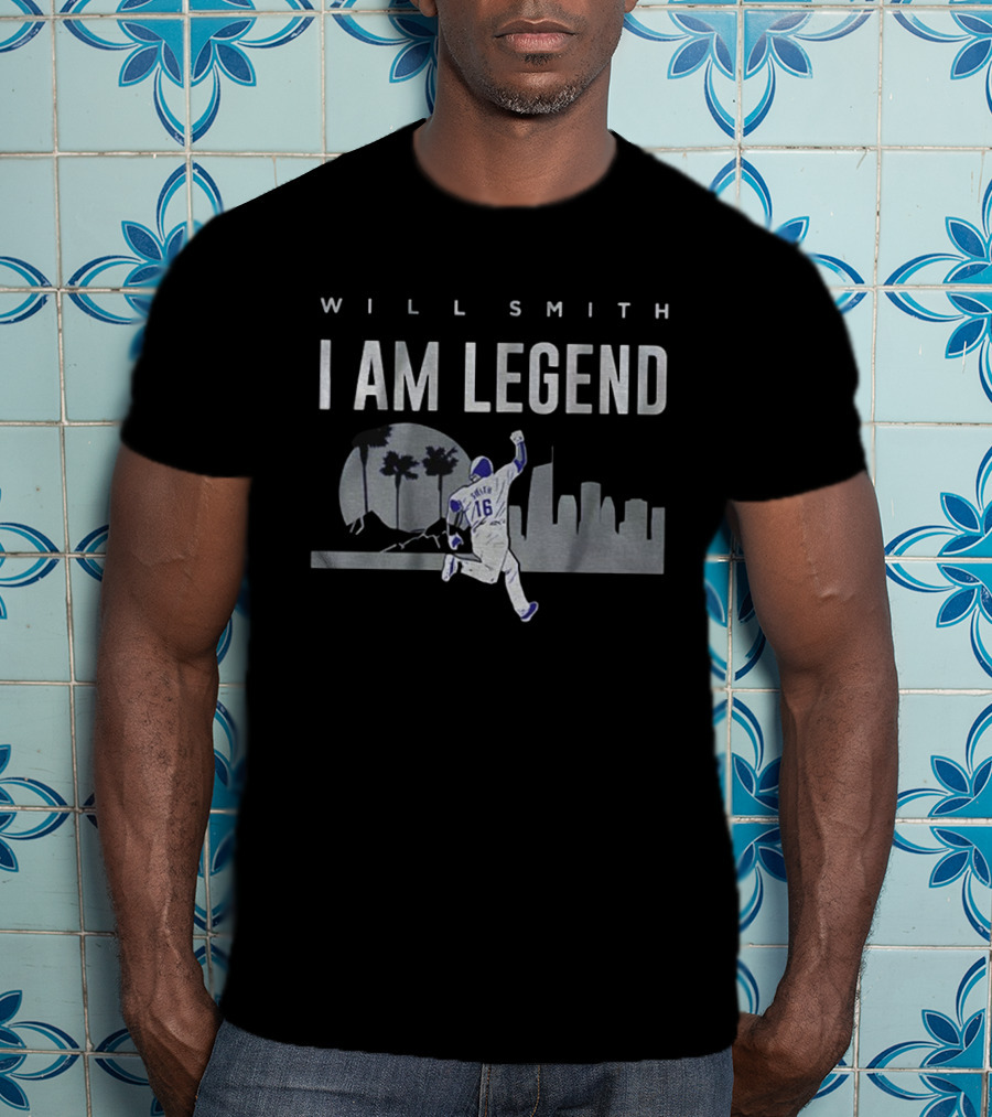 Will Smith I Am Legend Los Angeles Dodgers MLB Baseball City Skyline T-Shirt