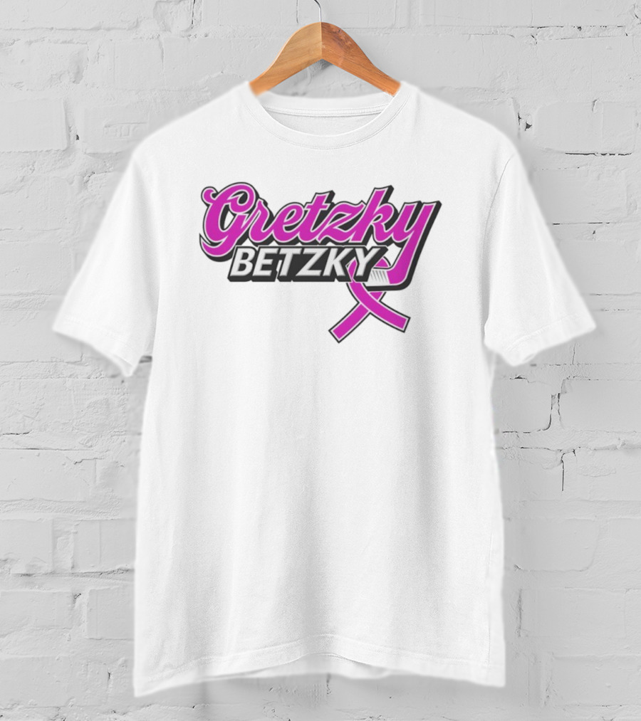 Gretzky Betzky Hockey Awareness Pink Ribbon Hockey Stick T-Shirt