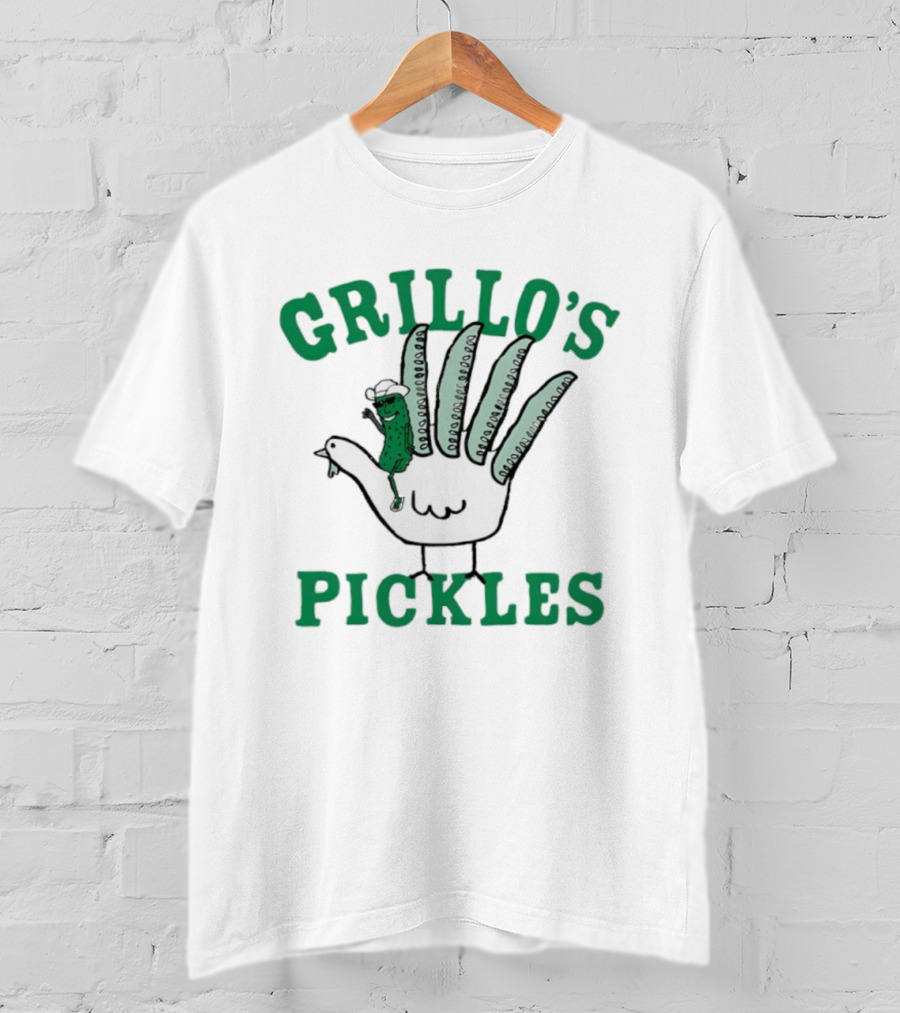 Grillo's Pickles Thanksgiving Hand Turkey Design T-Shirt