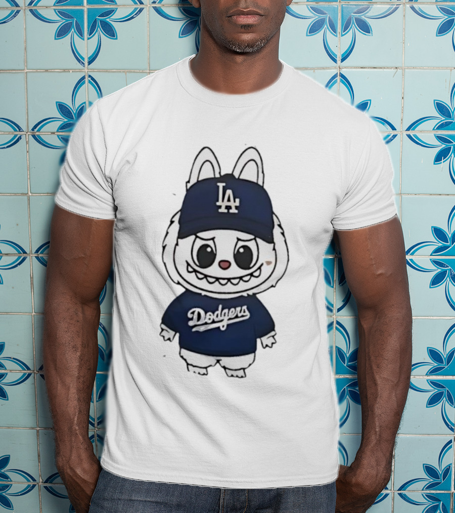 Labubu In Dodgers Gear Los Angeles Dodgers Hat And Outfit T-Shirt