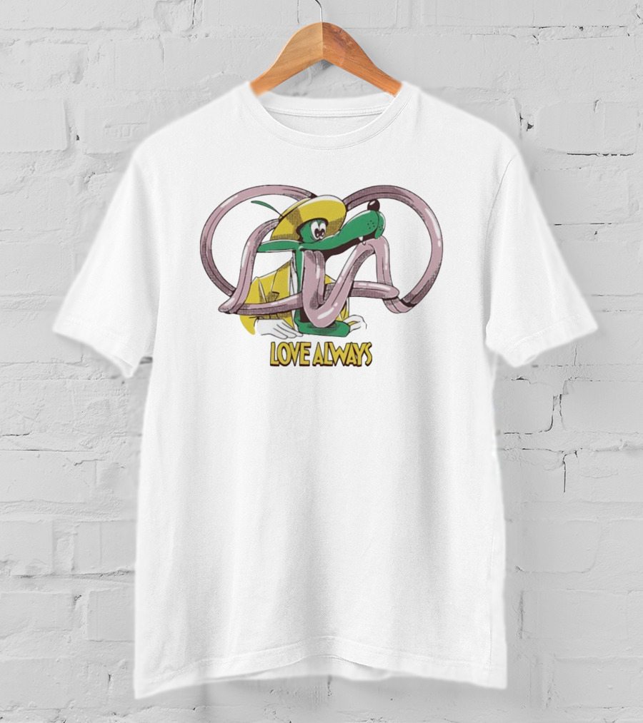 Love Always Cartoon Yellow Hat Green Dog Balloon Art T-Shirt