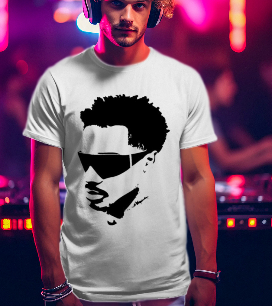 Plaqueboymax Face Outline With Sunglasses And Abstract Hair Sketch T-Shirt