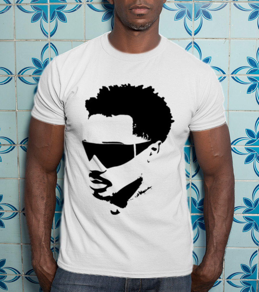 Plaqueboymax Face Outline With Sunglasses And Abstract Hair Sketch T-Shirt