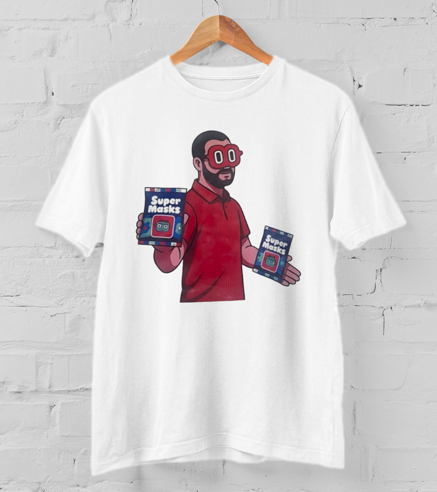 Super Masks Red Character Holding Packages With Eye Mask T-Shirt