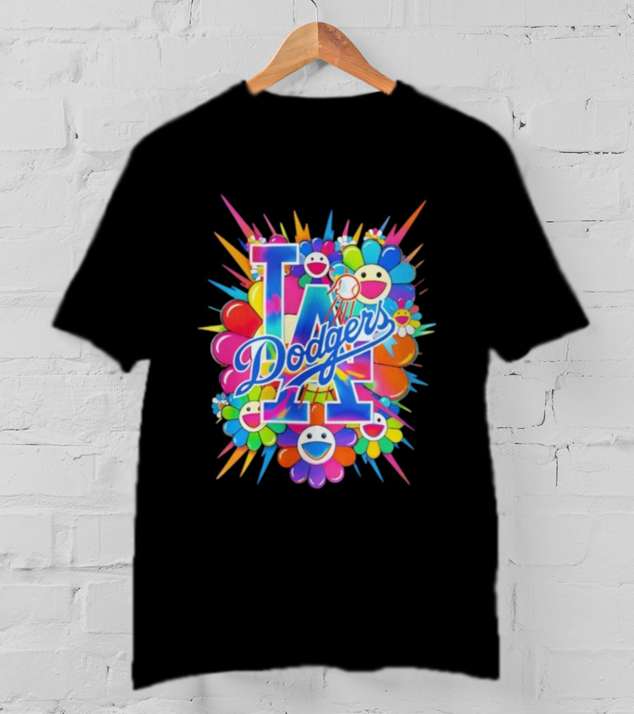 LA Dodgers Murakami Flower Burst Smiley Baseball T-Shirt