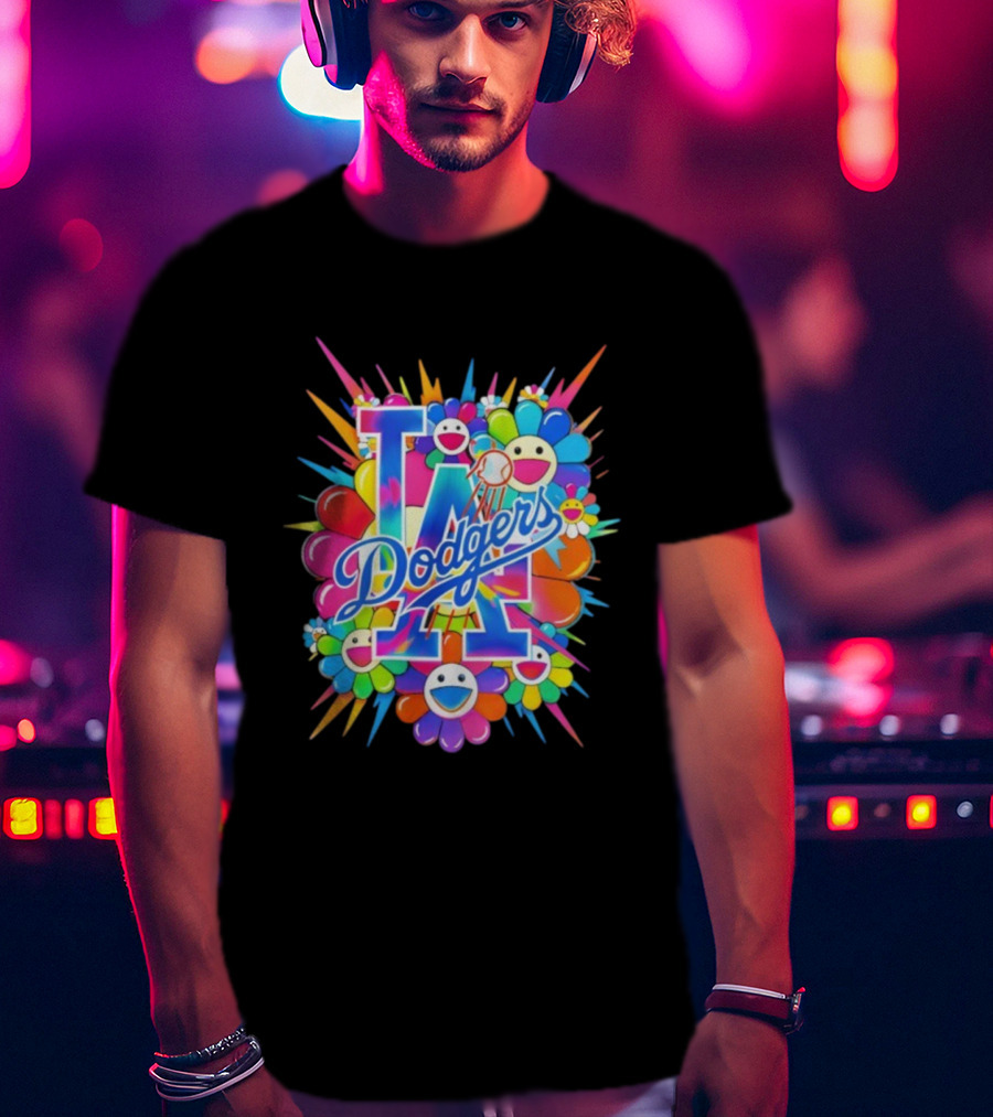 LA Dodgers Murakami Flower Burst Smiley Baseball T-Shirt