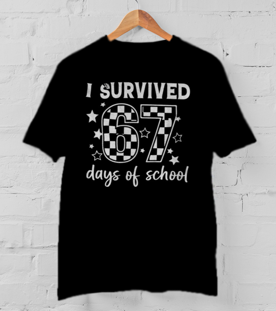 I Survived 67 Days Of School Checkered Stars T-Shirt
