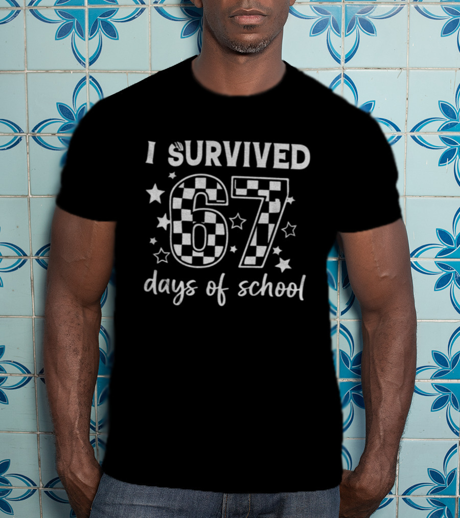 I Survived 67 Days Of School Checkered Stars T-Shirt
