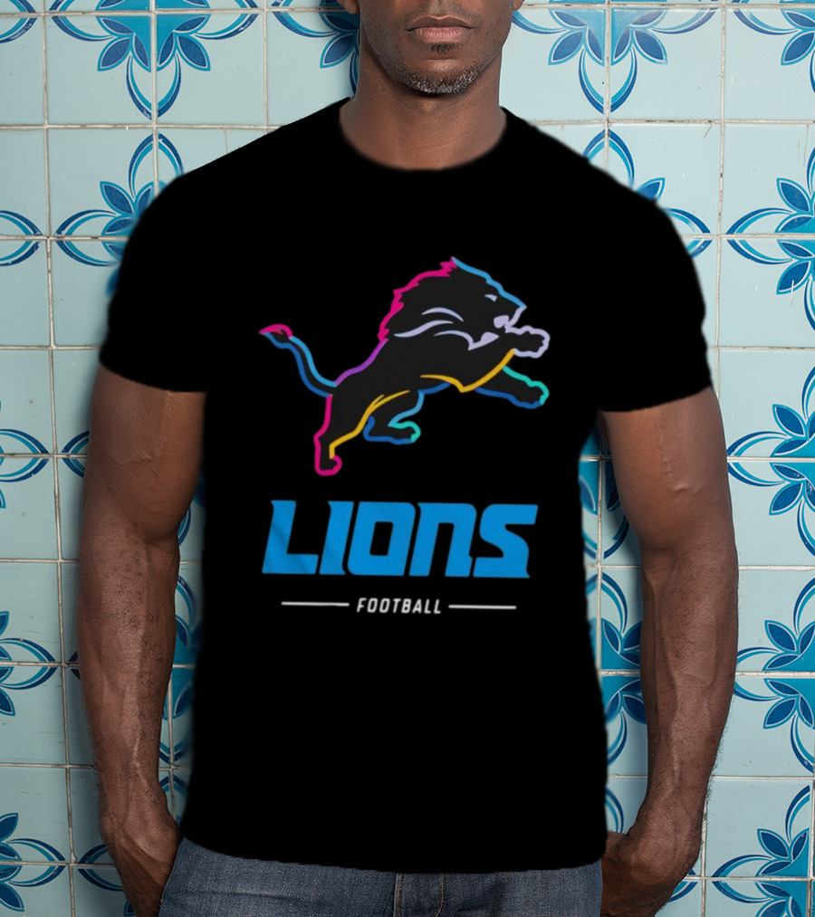 Lions Football Colorful Lion Graphic T-Shirt
