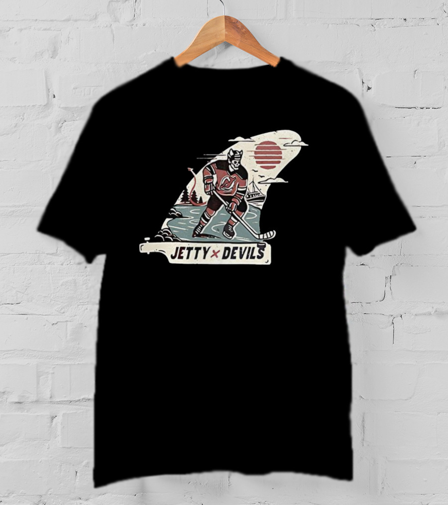 Jetty X New Jersey Devils NHL Player Vintage Skeleton Hockey Sunset Scene T-Shirt