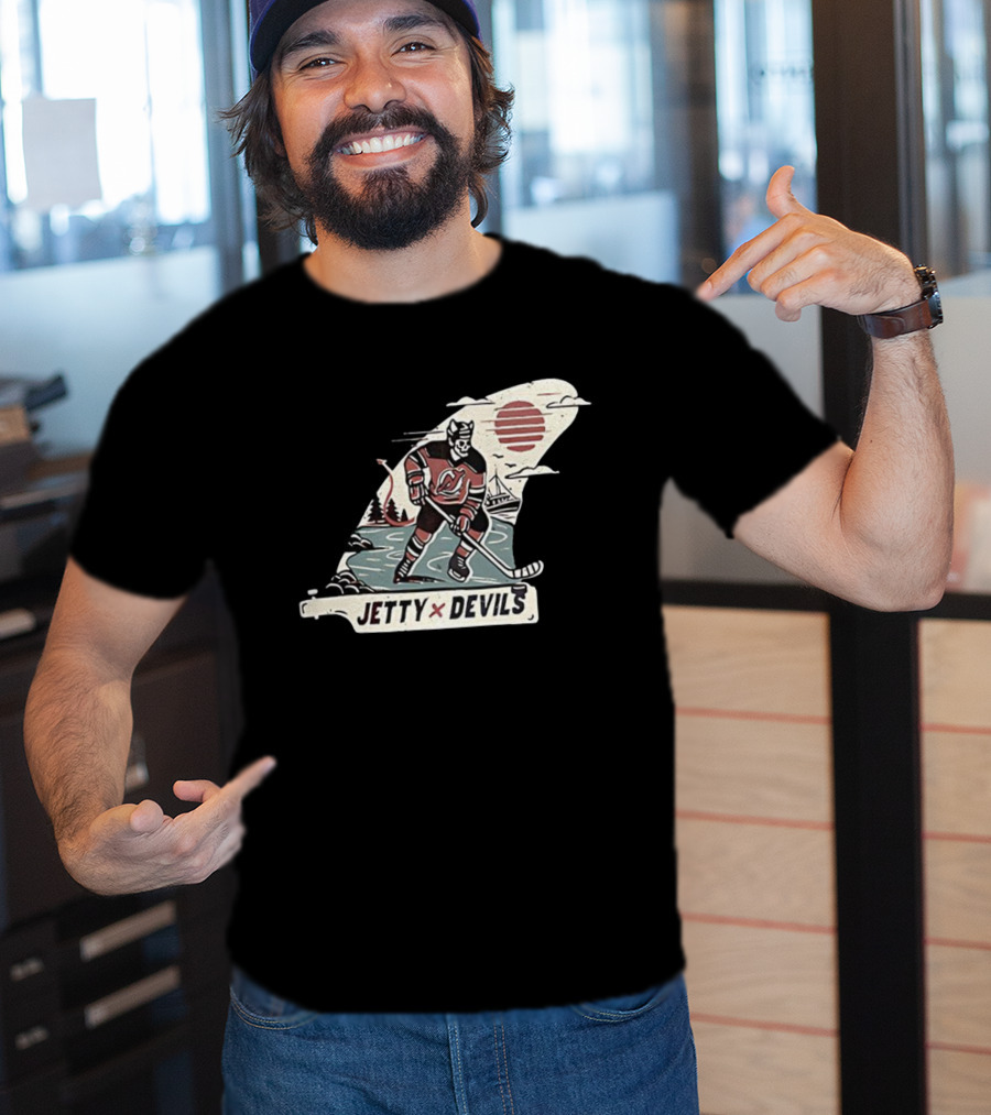 Jetty X New Jersey Devils NHL Player Vintage Skeleton Hockey Sunset Scene T-Shirt