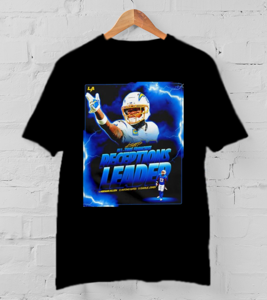 Keenan Allen Chargers All-Time Franchise Receptions Leader Lightning Theme T-Shirt