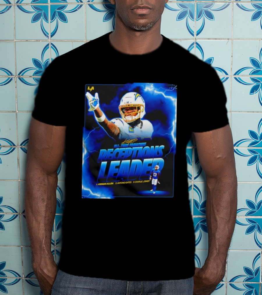 Keenan Allen Chargers All-Time Franchise Receptions Leader Lightning Theme T-Shirt
