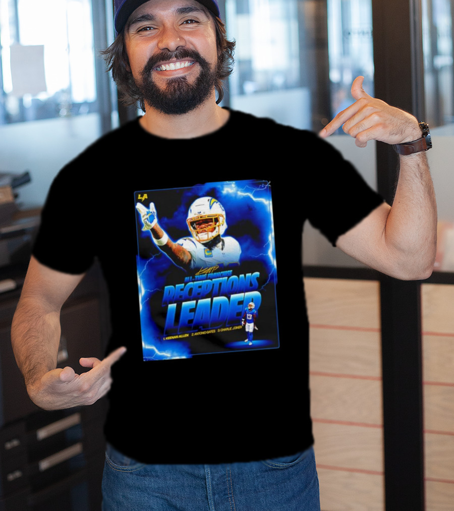 Keenan Allen Chargers All-Time Franchise Receptions Leader Lightning Theme T-Shirt