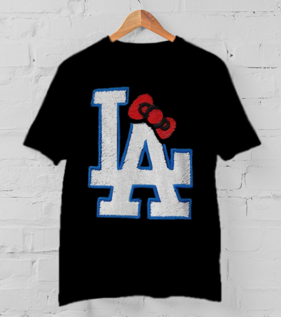 LA Dodgers Hello Kitty Bow Embroidery Collaboration T-Shirt