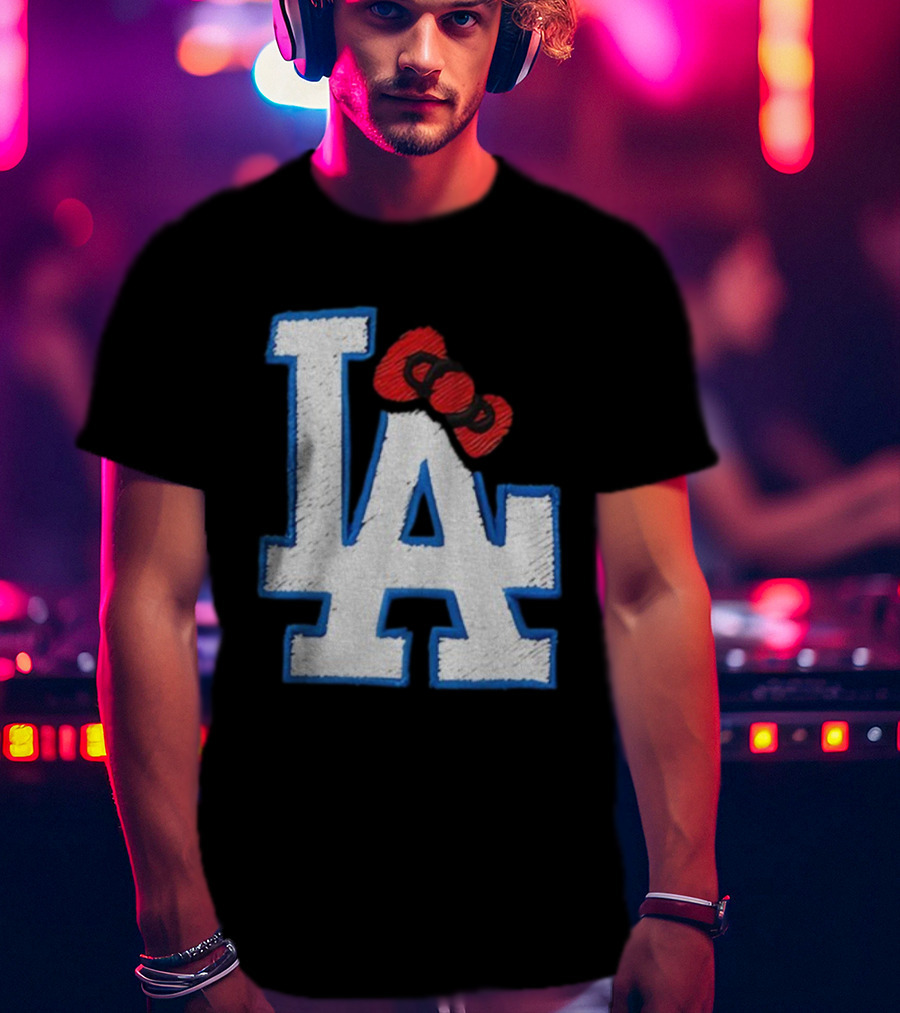 LA Dodgers Hello Kitty Bow Embroidery Collaboration T-Shirt