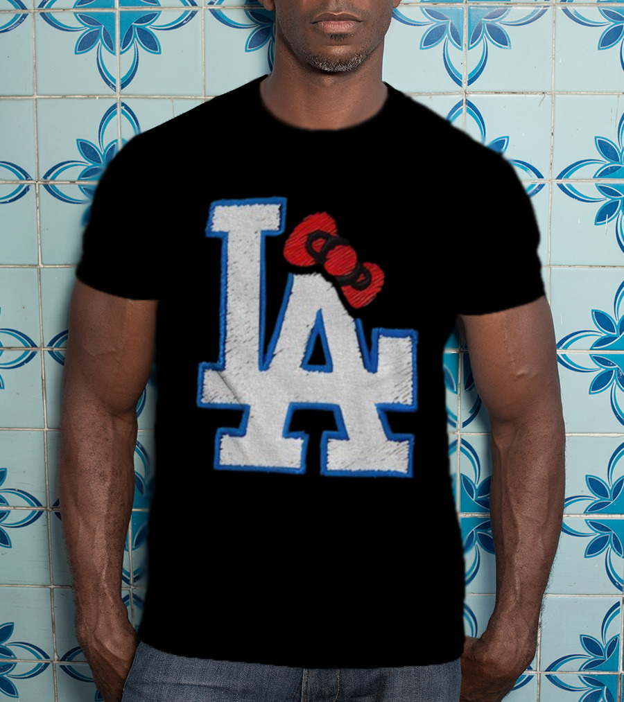 LA Dodgers Hello Kitty Bow Embroidery Collaboration T-Shirt