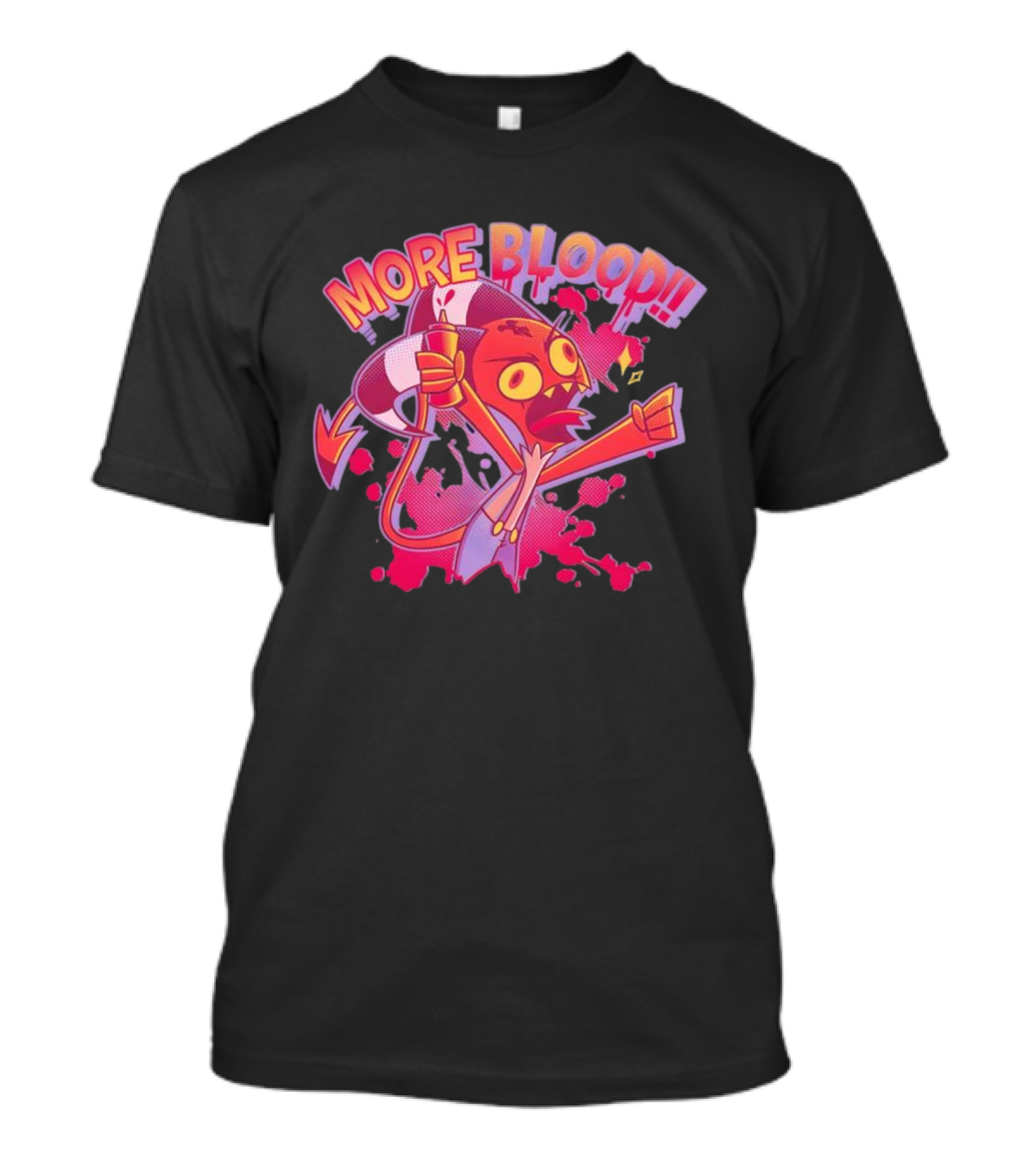 More Blood Cartoon Demon Character With Cup Expressive Artwork Colorful Graphic T-Shirt
