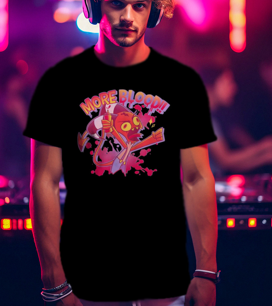 More Blood Cartoon Demon Character With Cup Expressive Artwork Colorful Graphic T-Shirt